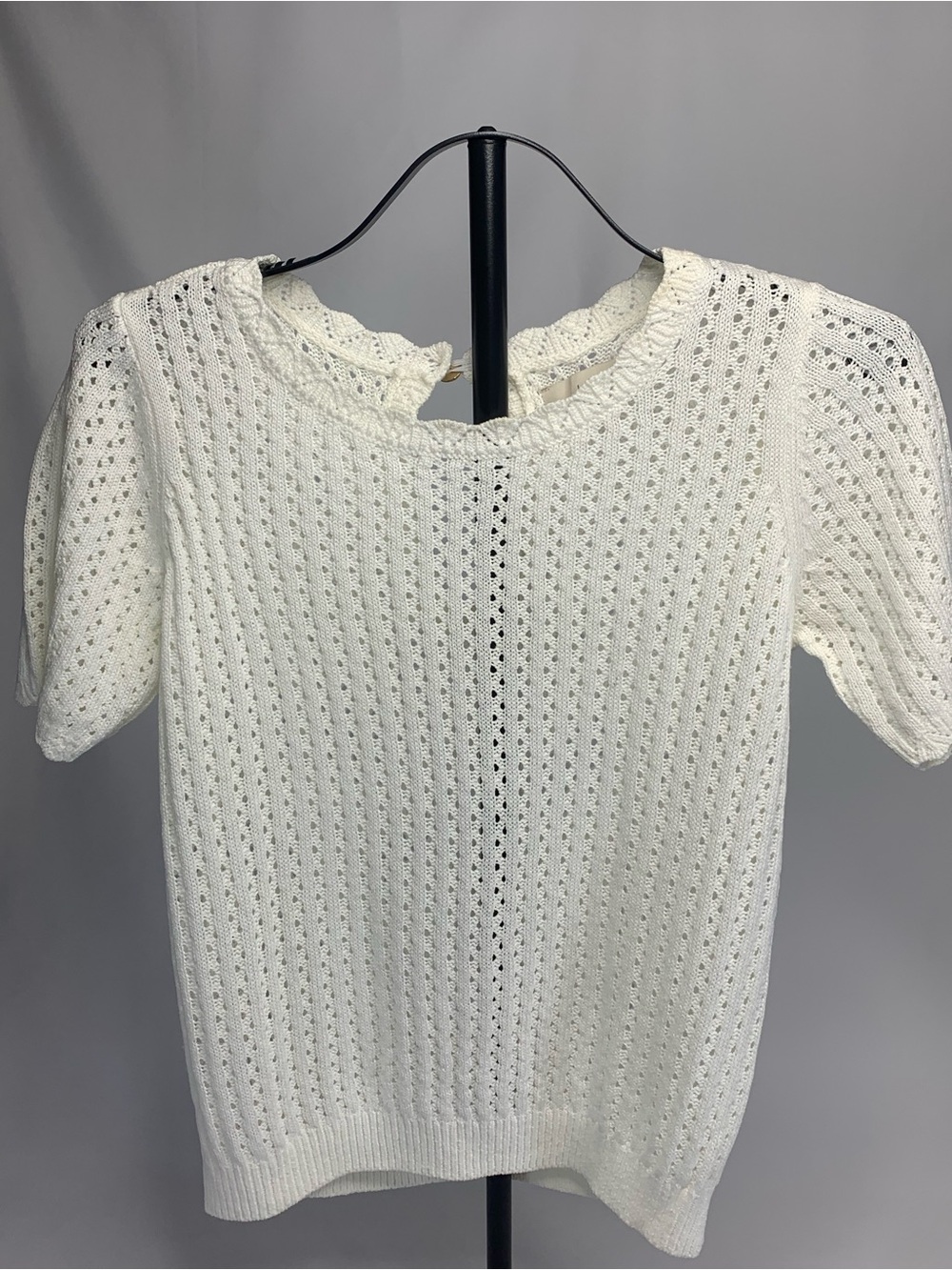 LOFT White Pointelle Short-Sleeve Knit Top